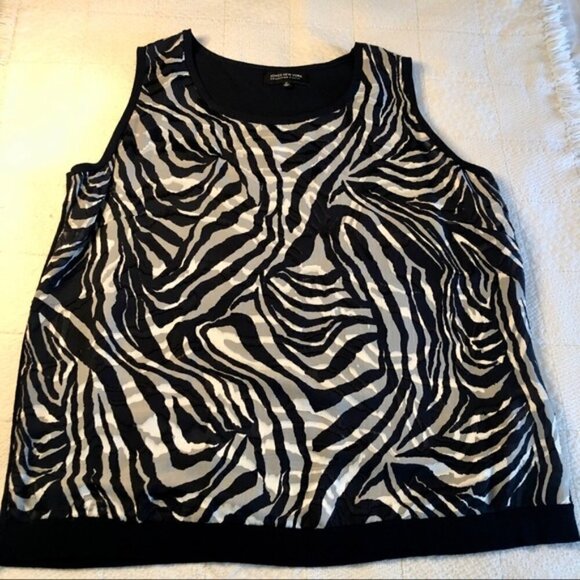 Jones NY Blouse Navy White Animal Zebra Print Scoop Neck SleevelessTop size 1X - Picture 9 of 12
